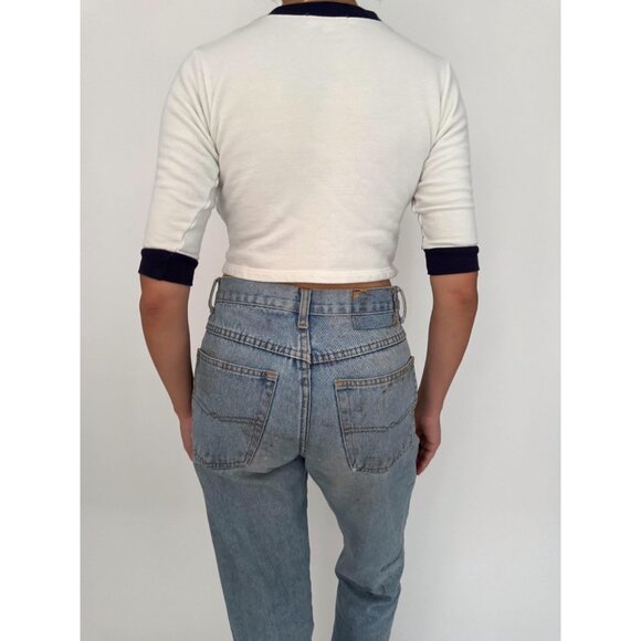 y2K vintage baseball varsity retro graphic boys cotton cropped tee shirt top - Picture 5 of 9